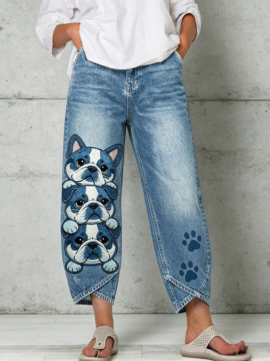 Women's Animal Dog Art Print Trousers
