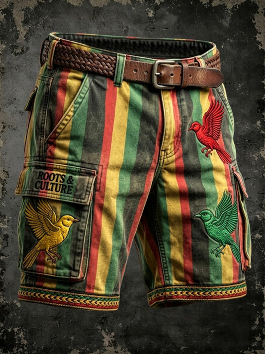 Men's Retro Reggae-Print Casual Work Shorts