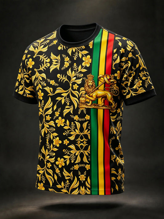 Retro Reggae Fan Patterned Casual T-Shirt