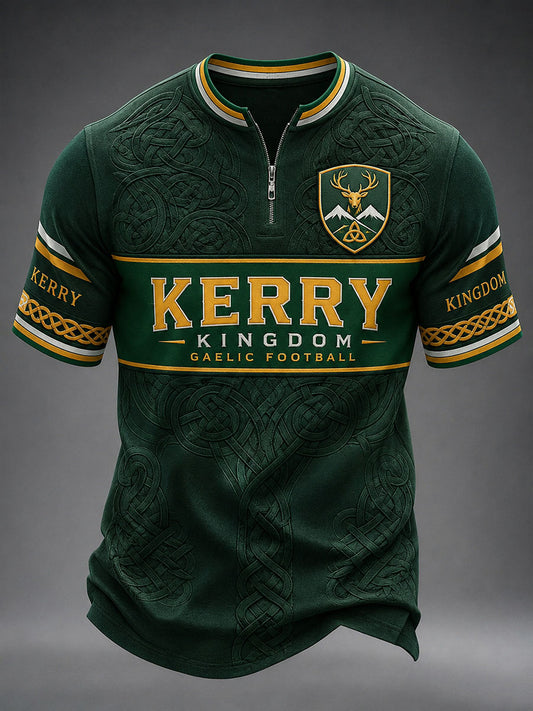 Men's Gaelic Football Kerry Zip Short Sleeve T-Shirt