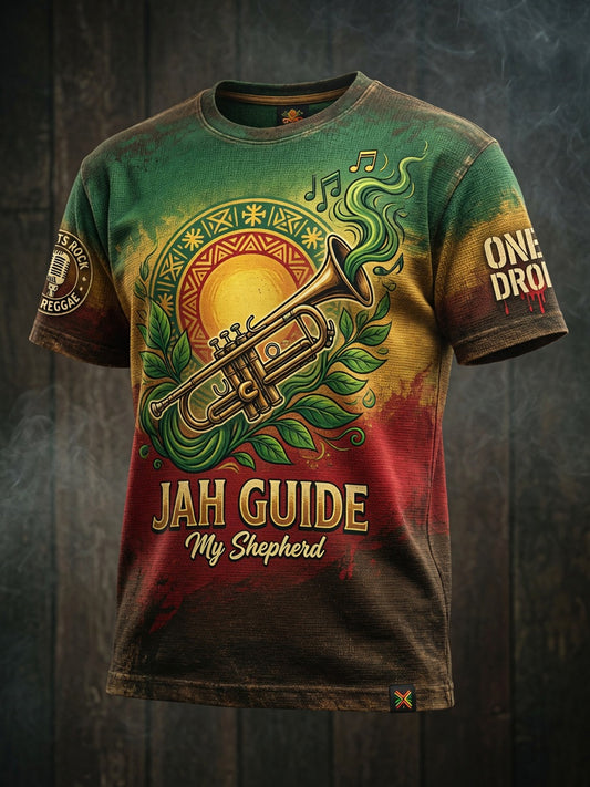 Abstract Casual Waffle-Weave T-Shirt for Retro Reggae Fans