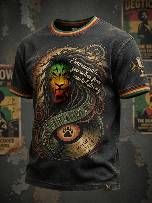 Casual Waffle-Weave T-Shirt for Retro Reggae Fans
