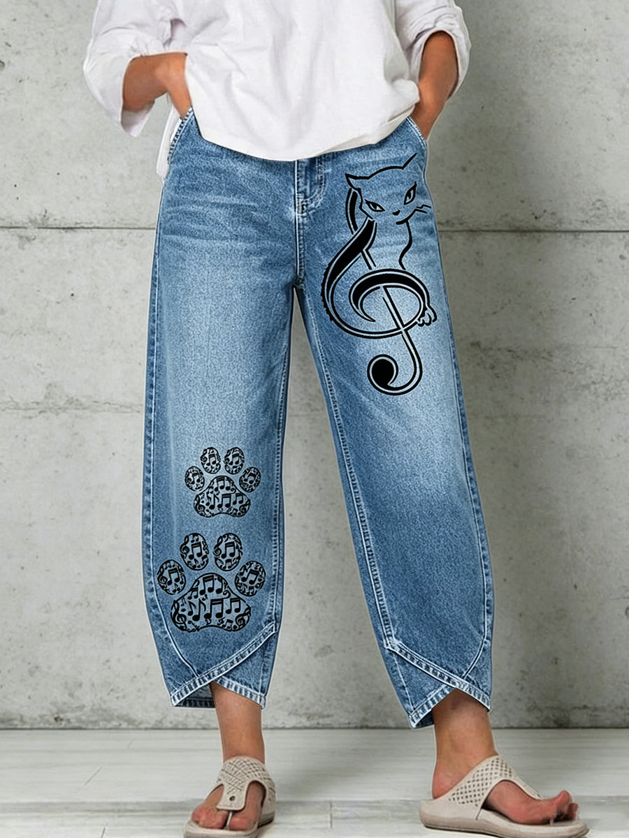 Women's Animal Music Cat Print Trousers