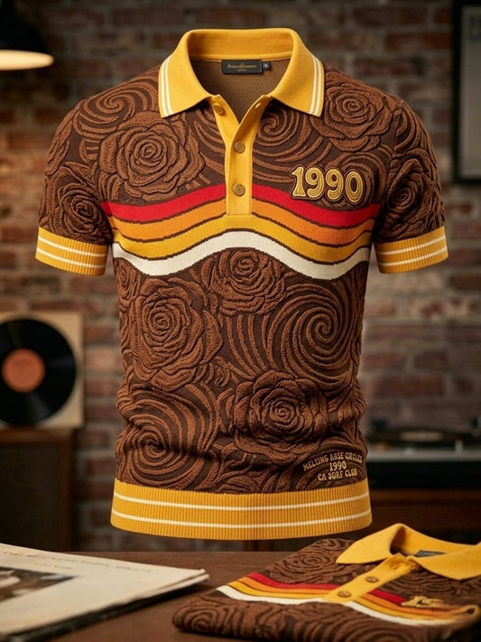 Men's Brown The Stone Rose Print Casual Polo Shirt
