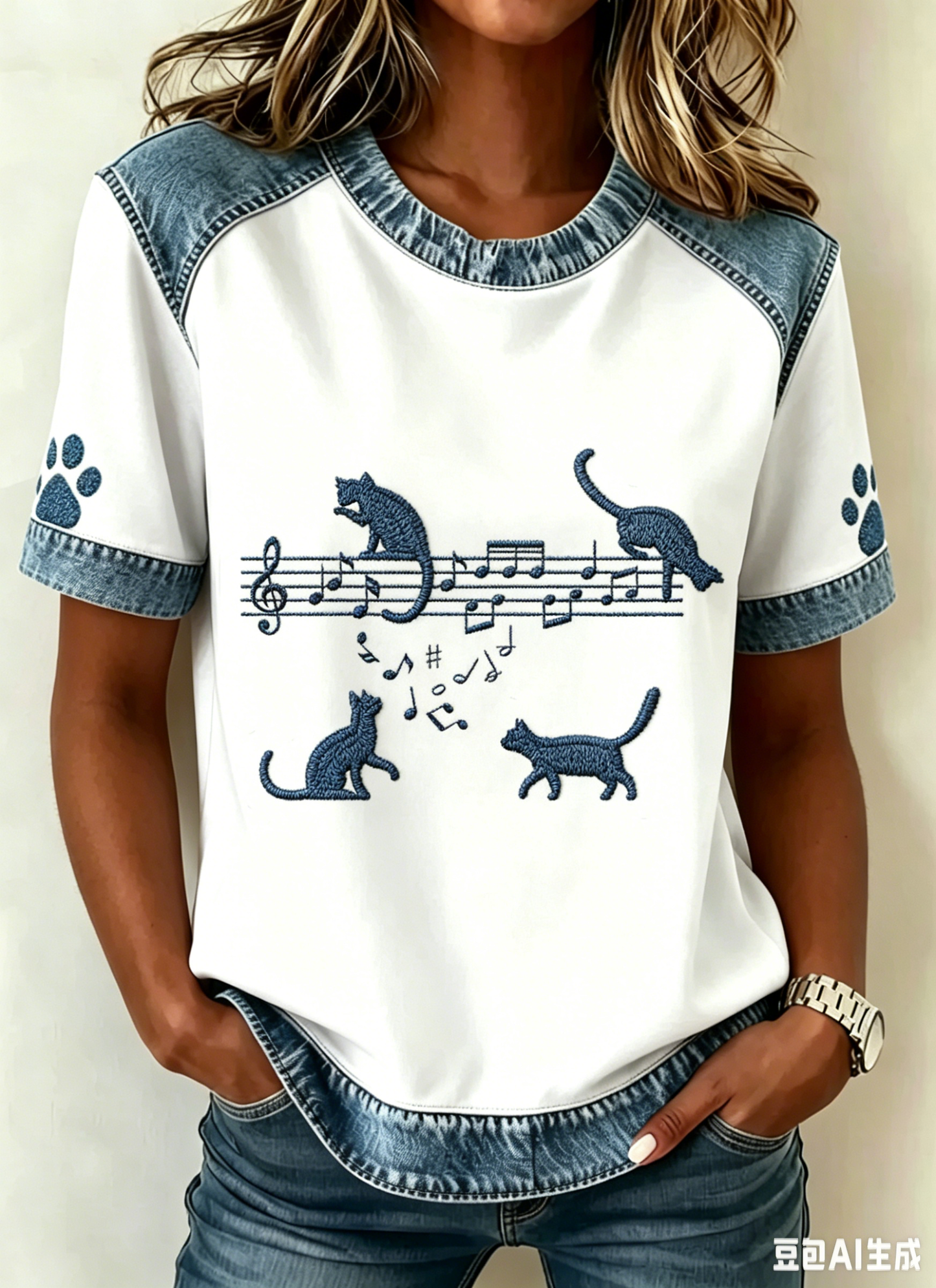Women's Animal Music Cat Printed Vintage Fashion Loose Short Sleeve T-Shirt