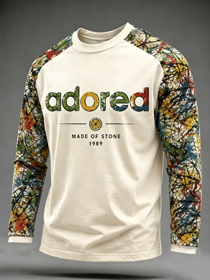 Men's Lemon Roses Music Lover Printed long sleeve round neck T-shirt