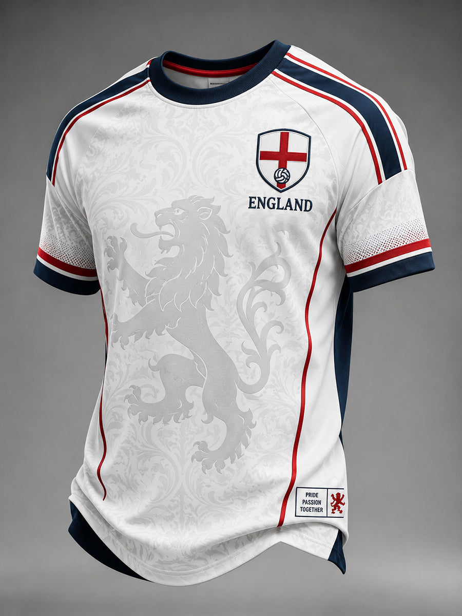 Men's Retro England Football Fan Art Print Casual Jersey