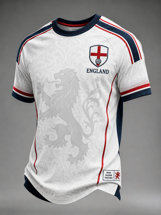 Men's Retro England Football Fan Art Print Casual Jersey