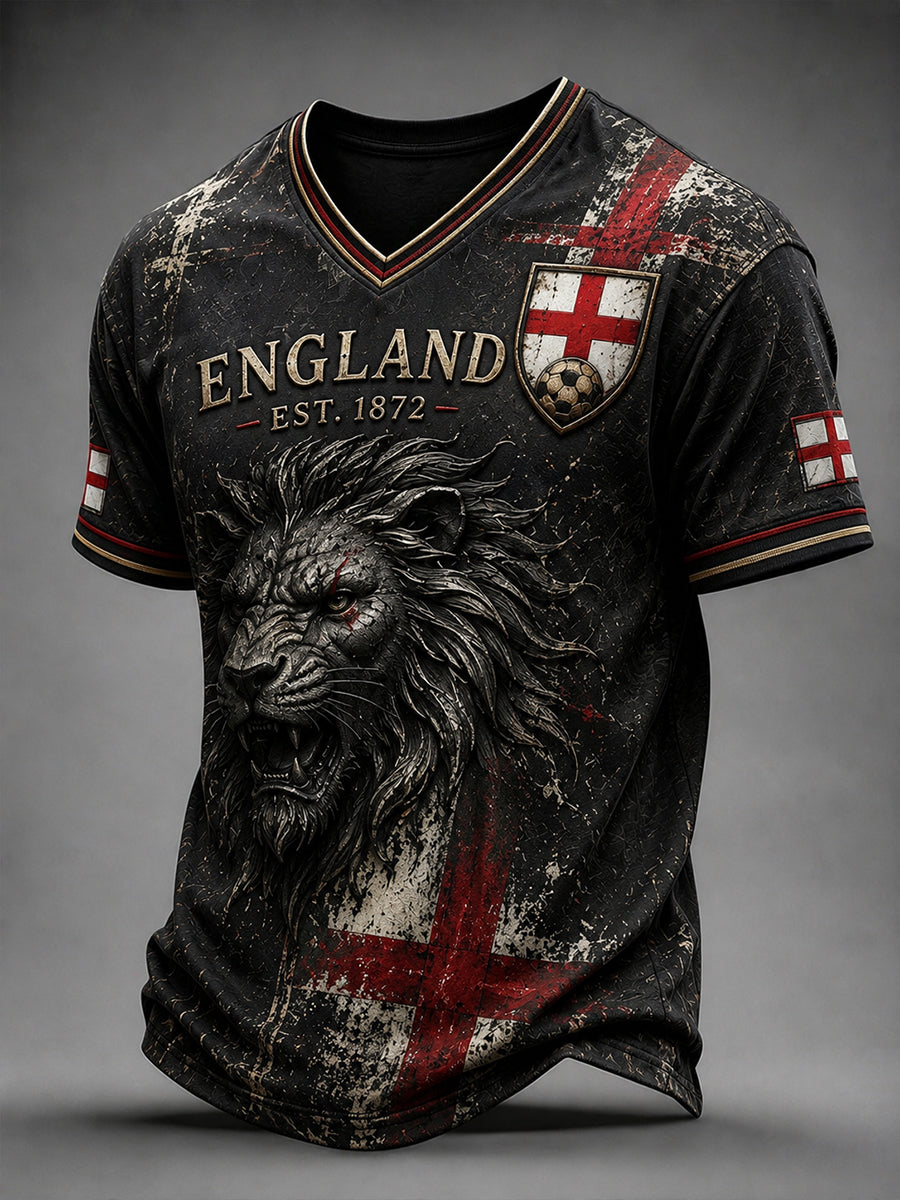 Men's Retro England Football Fan Art Print Casual Jersey