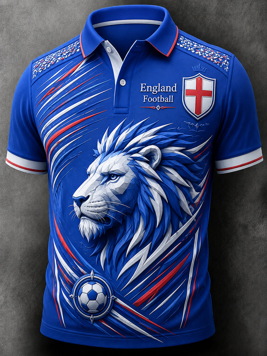 Men's Retro England Football Fan Art Print Casual Jersey