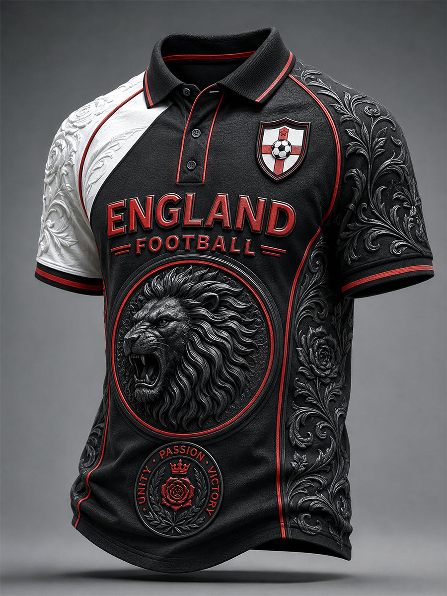 Men's Retro England Football Fan Art Print Casual Jersey