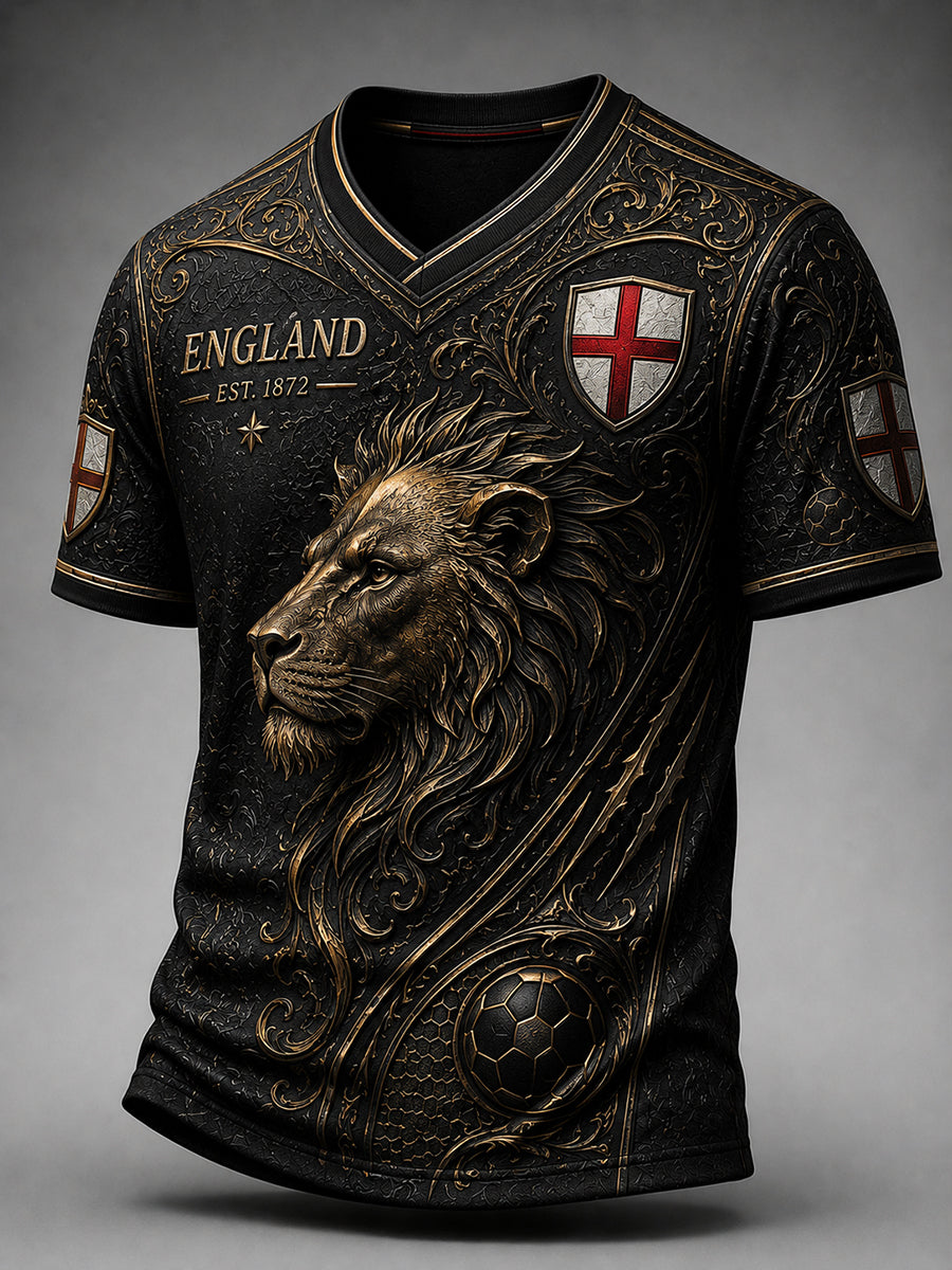 Men's Retro England Football Fan Art Print Casual Jersey
