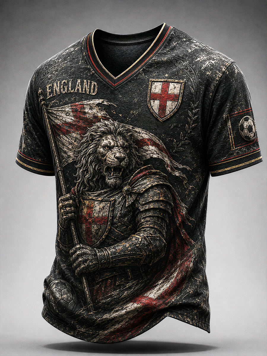 Men's Retro England Football Fan Art Print Casual Jersey