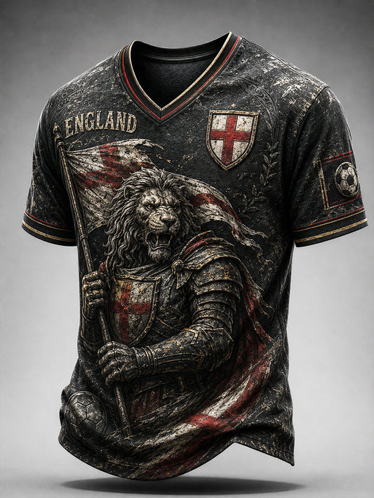 Men's Retro England Football Fan Art Print Casual Jersey