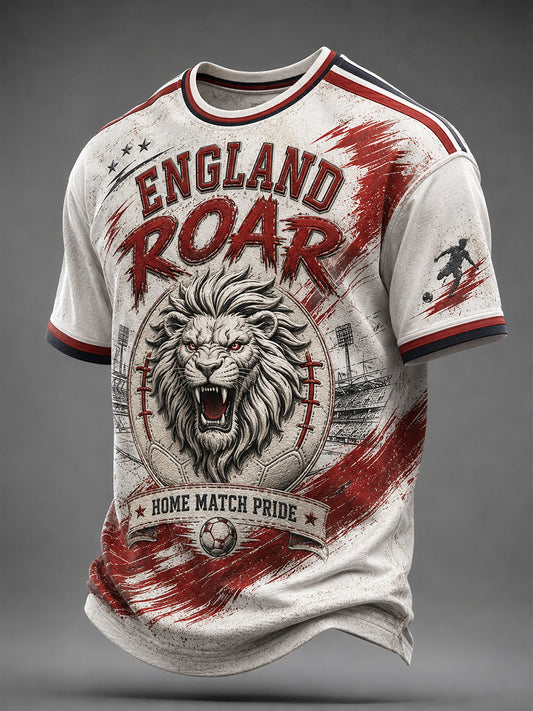 Men's Retro England Football Fan Art Print Casual Jersey