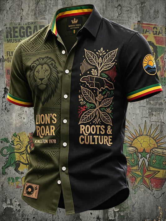 Retro Reggae Lion Art Patchwork Casual Shirt