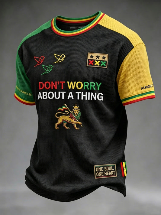 Retro Reggae Music Lover's Artistic Casual Waffle-Weave T-Shirt