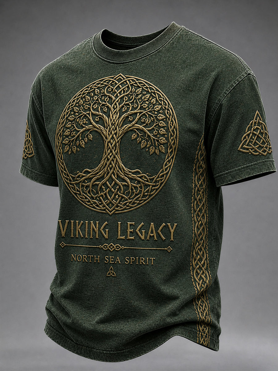 Men's Retro Viking Element Print Short-Sleeve T-Shirt