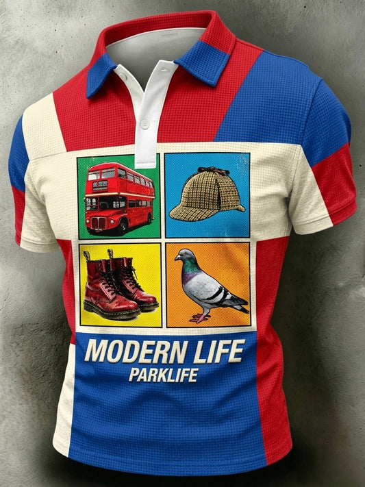 Men's Vintage UK Blurry Park & Modern Life Waffle Polo Shirt