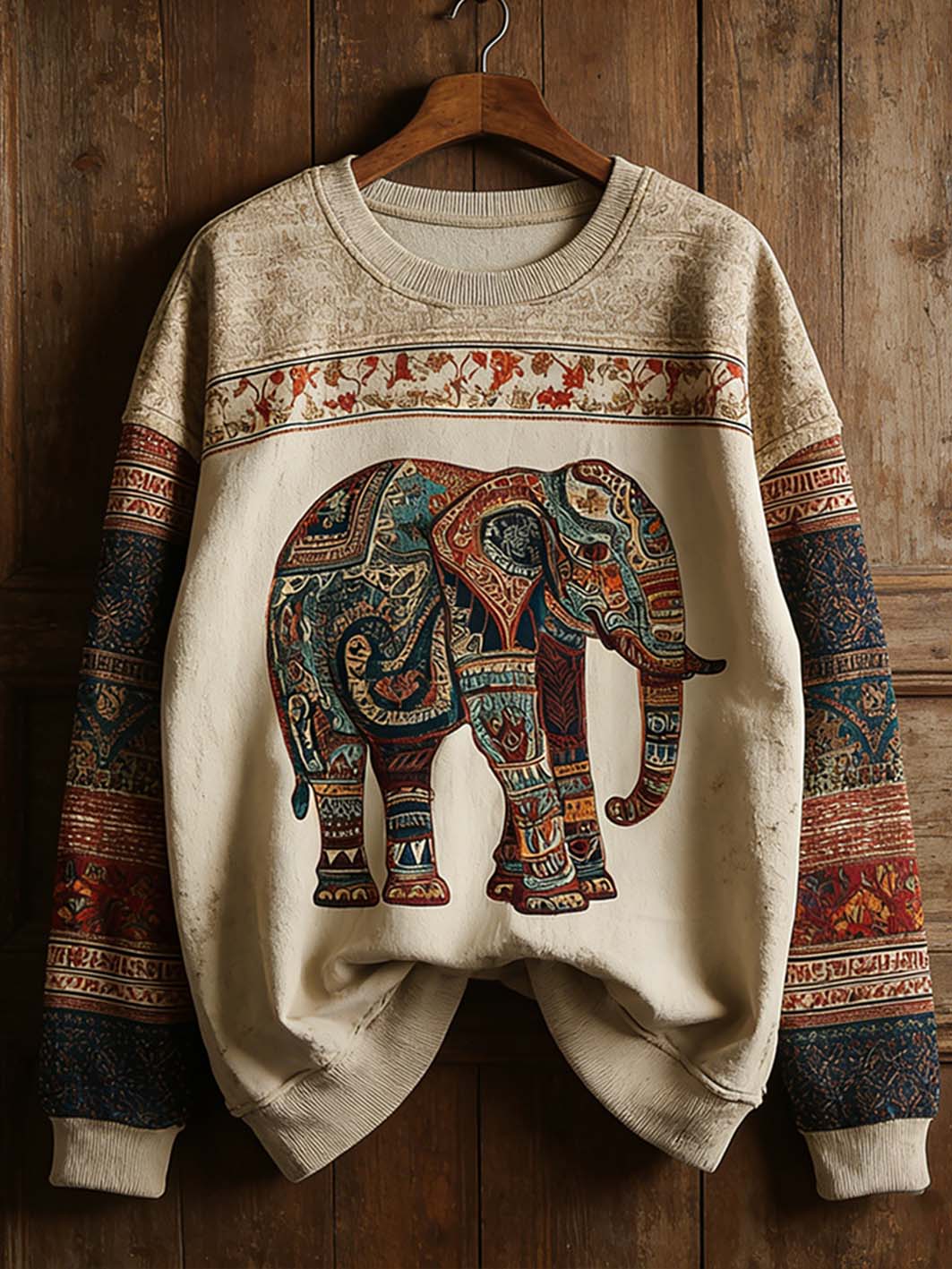 Women's bohemian floral elephant pattern printed casual sweatshirt