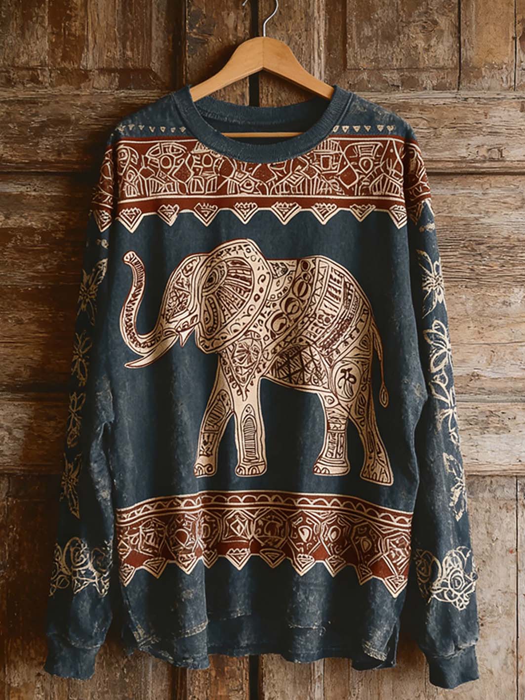 Women's bohemian floral elephant pattern printed casual sweatshirt