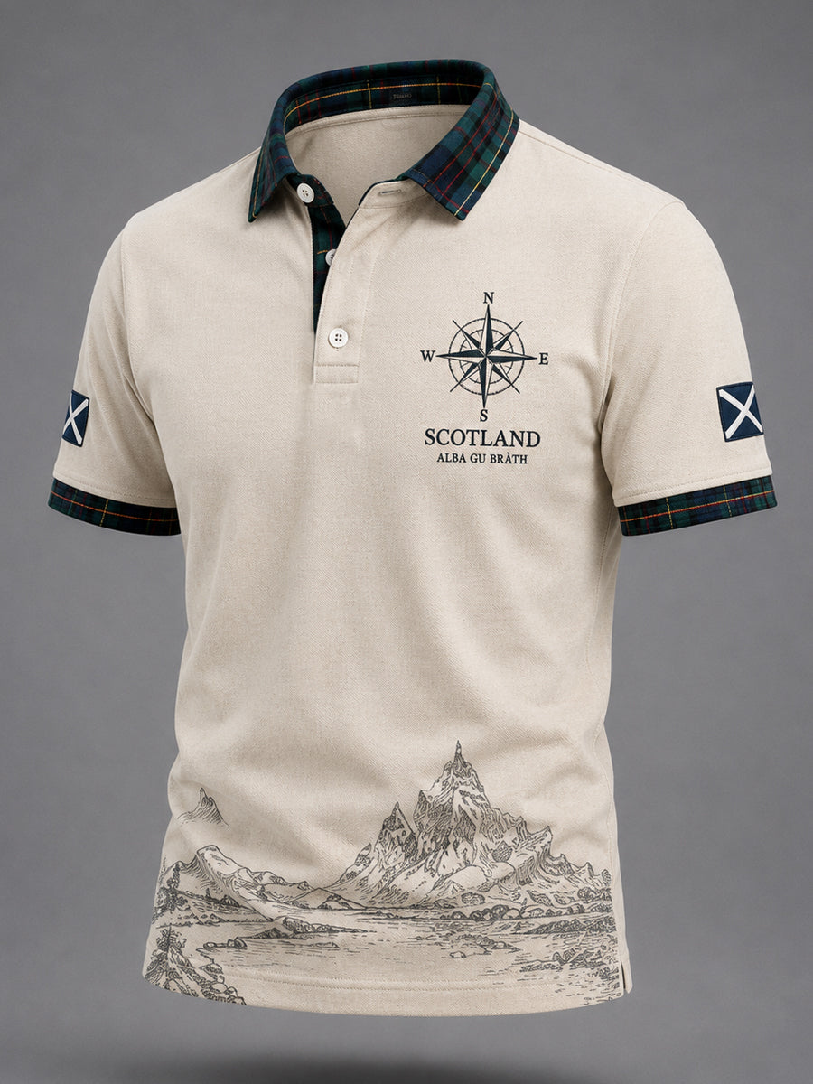 Men's Scottish Plaid Print Casual Polo
