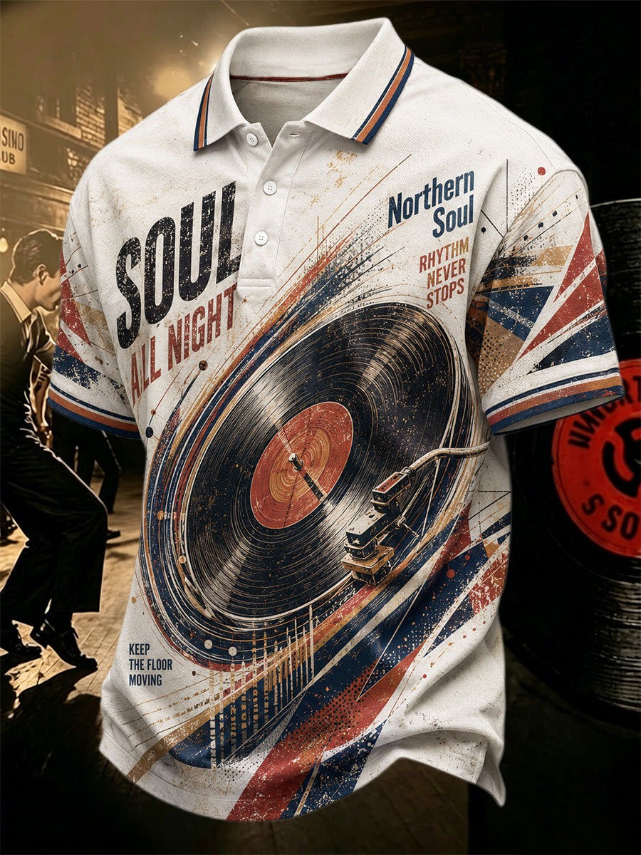 Men's Retro Northern Soul Print Casual Polo