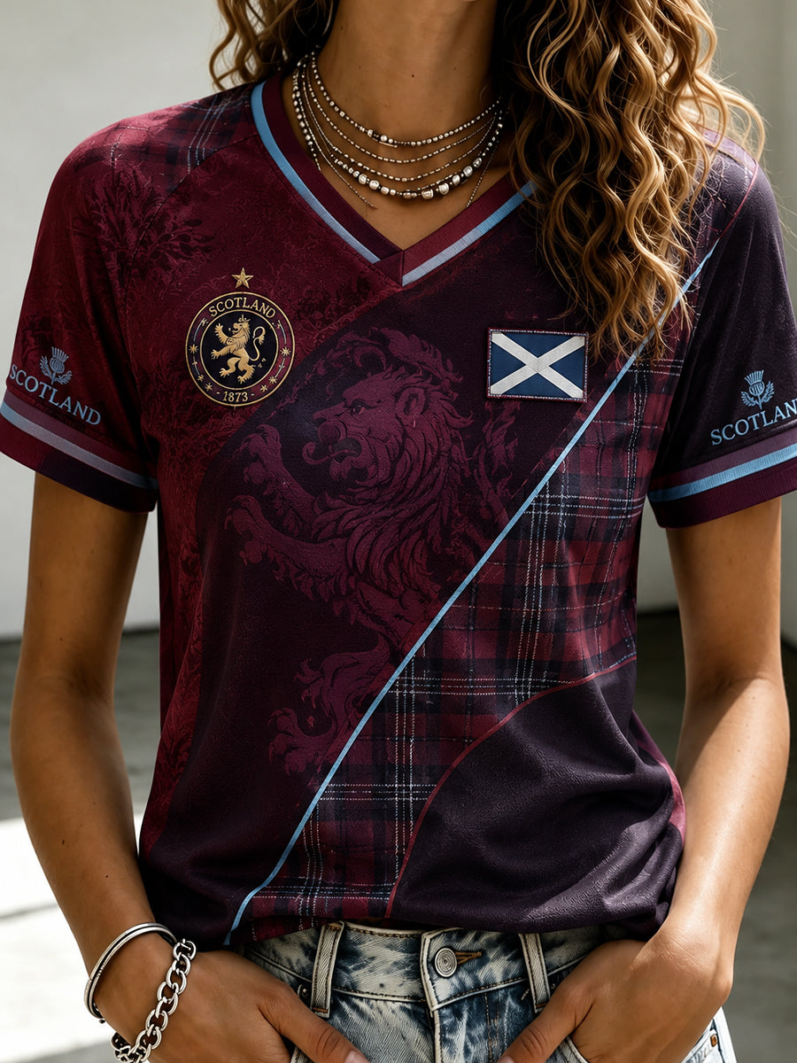 Women's Scotland Footabll Printed Casual V-neck T-shirt