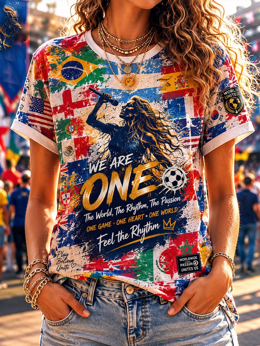 Women's Short-Sleeved T-Shirt With Football Music Print