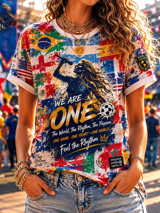 Women's Short-Sleeved T-Shirt With Football Music Print