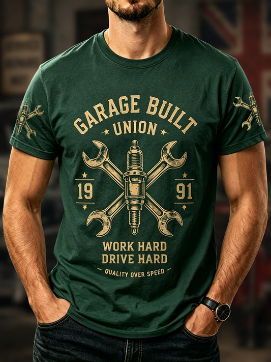 Men's Retro Car Culture Print Casual Tee
