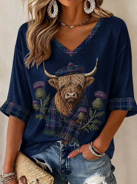 Women's Highland Cow Print Casual T-Shirt