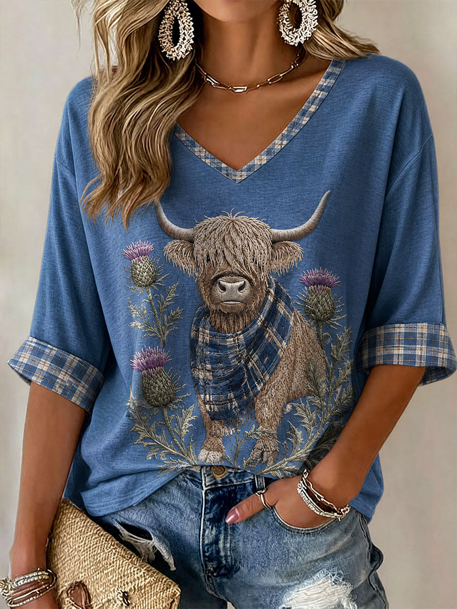 Women's Highland Cow Print Casual T-Shirt