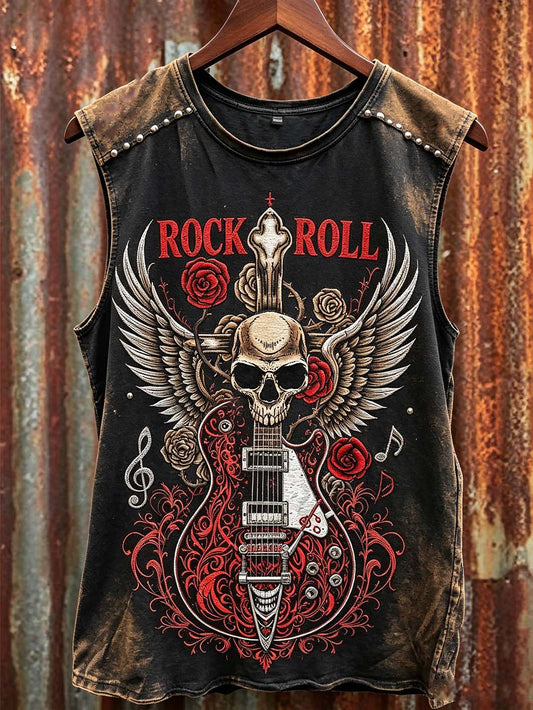 Men's retro rock music skull element printed vest