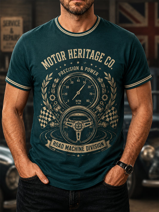 Men's Retro Car Culture Print Casual Tee