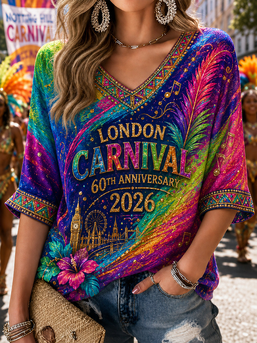 Women's 60th Anniversary Carnival Graphic V-Neck T-Shirt