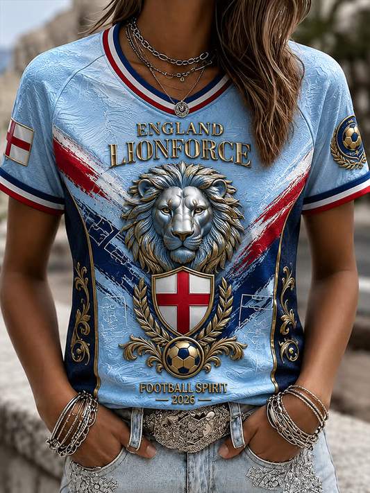 Women's UK Football Lover England Printed V-neck off-shoulder short-sleeved T-shirt