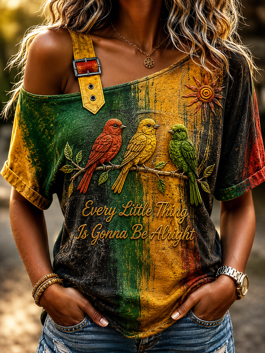 Women's Retro Reggae Abstract Art Off-the-Shoulder T-Shirt