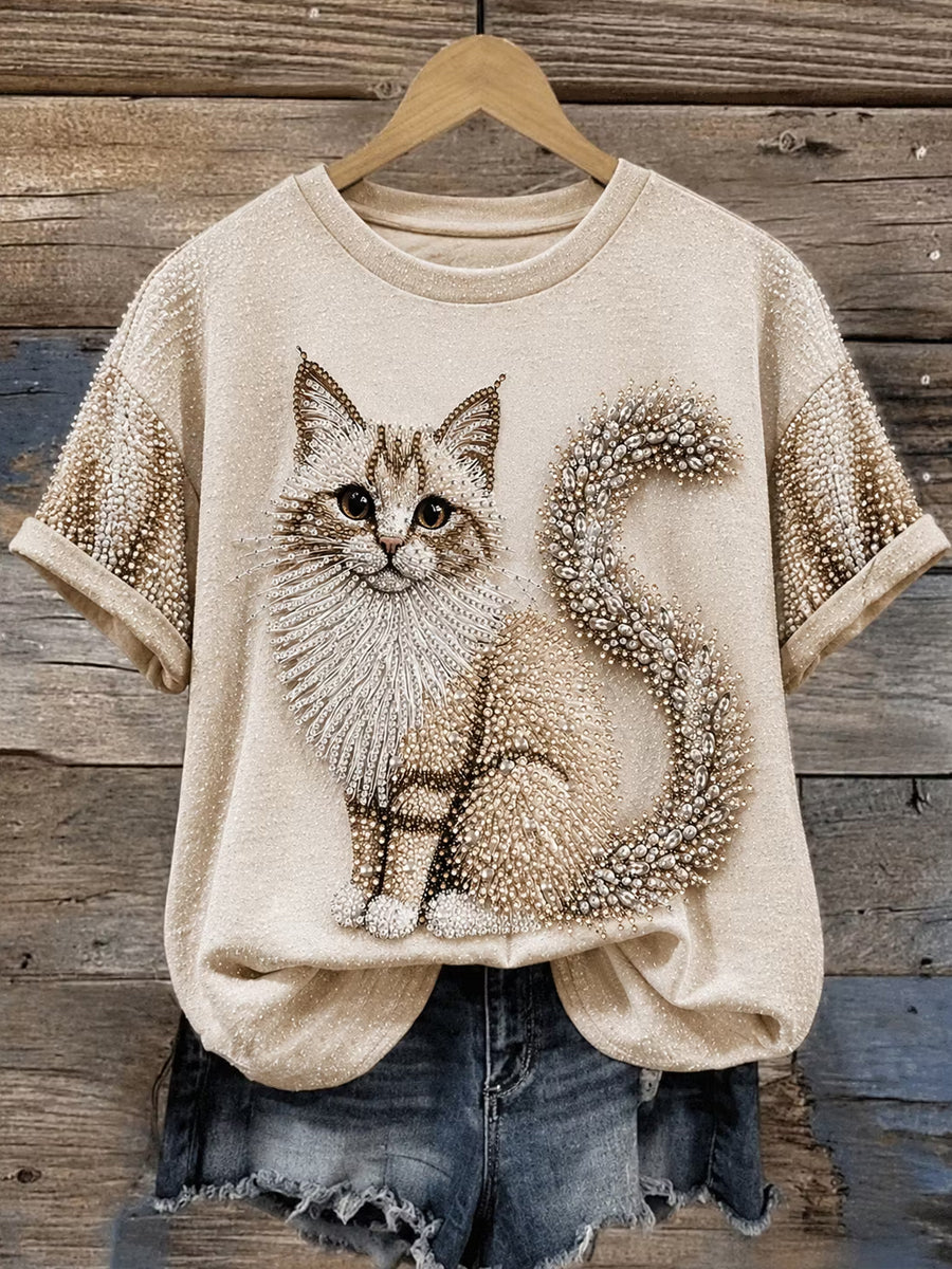 Women's Cute Cat Art Short Sleeve T-shirt