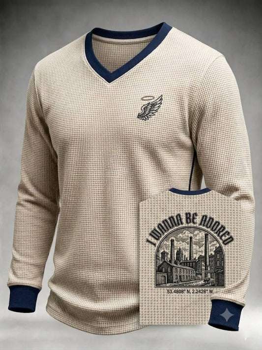 Men's Vintage UK Madchester Angel Wings Waffle Long-Sleeve Top