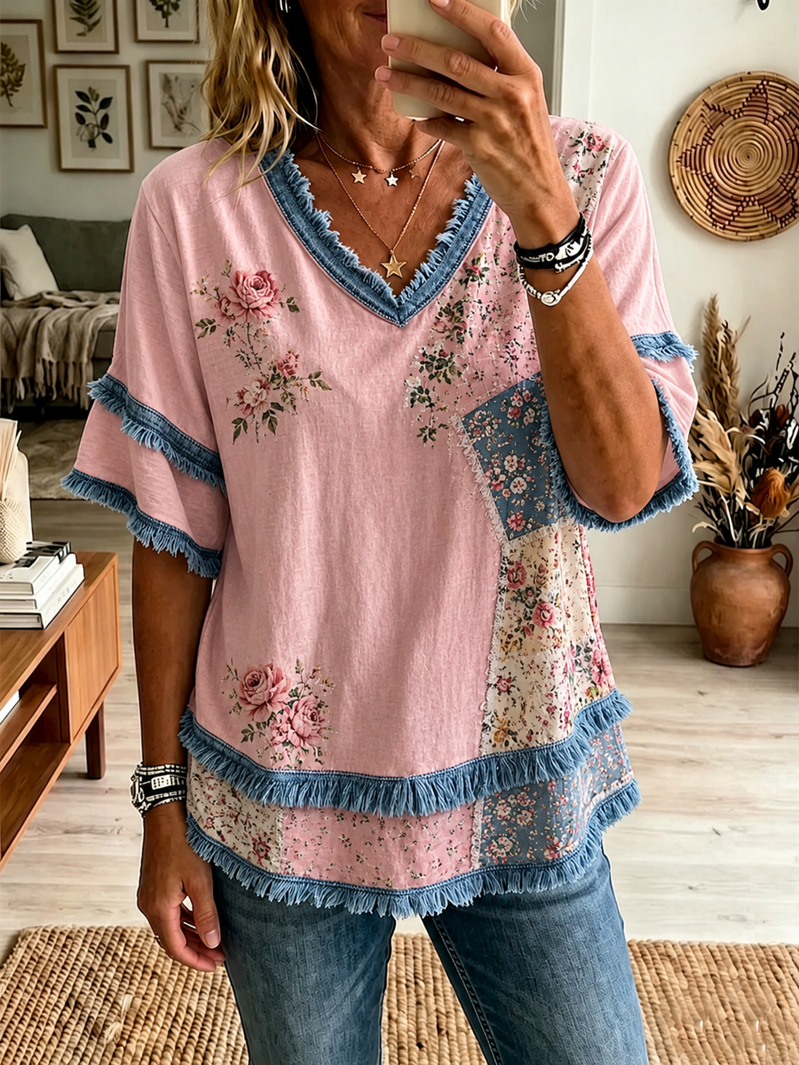 Women's floral print Cotton-Linen Shirt