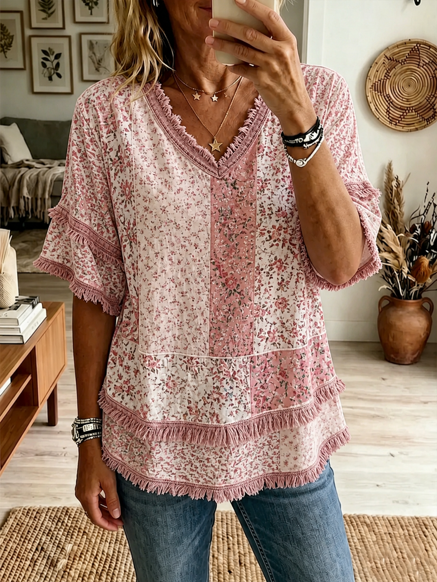 Women's floral print Cotton-Linen Shirt