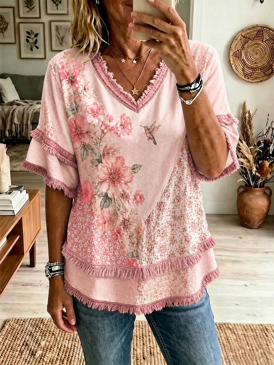 Women's floral print Cotton-Linen Shirt