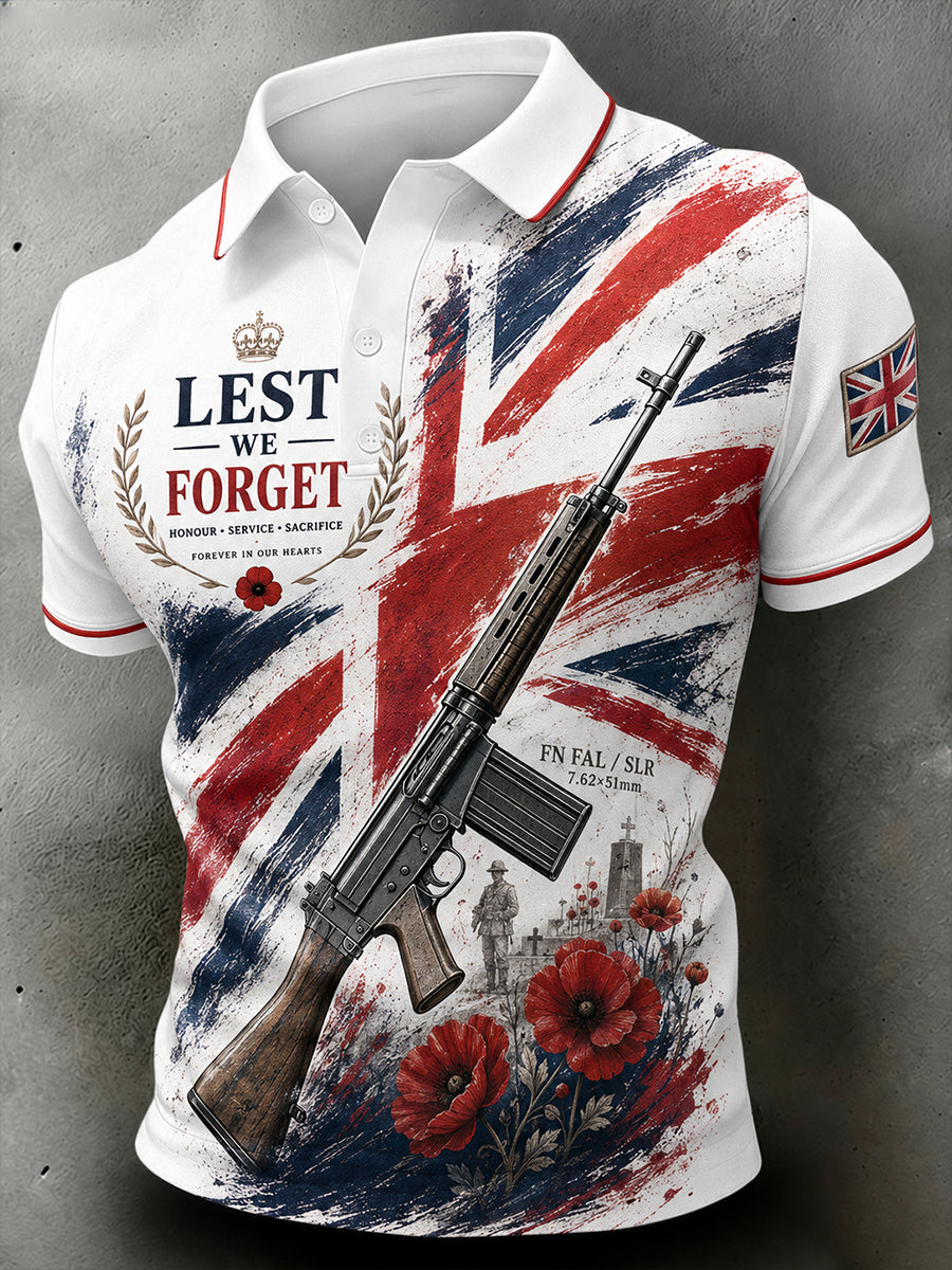Men's Retro Veteran Weapon Print Short-Sleeve Polo Shirt