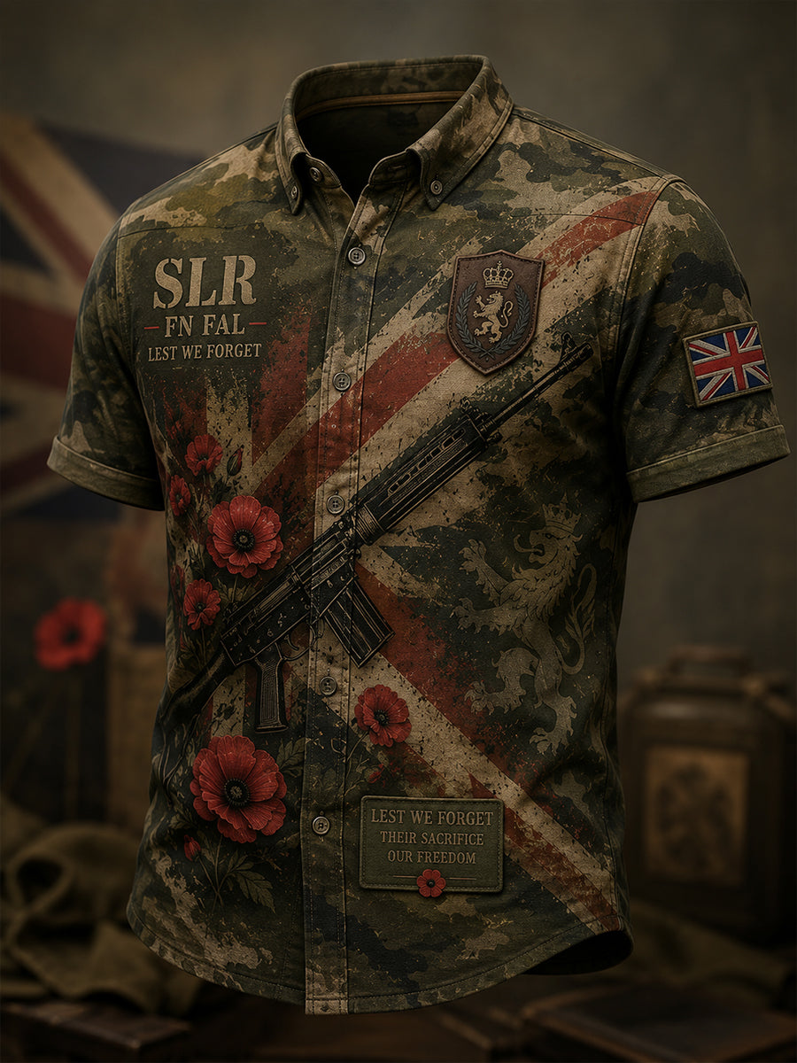 Men's Retro Veteran Weapon Print Short-Sleeve Shirt