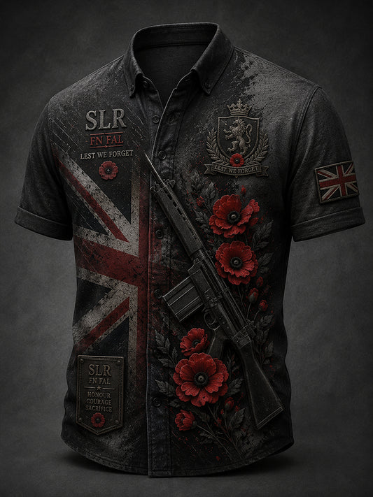 Men's Retro Veteran Weapon Print Short-Sleeve Shirt