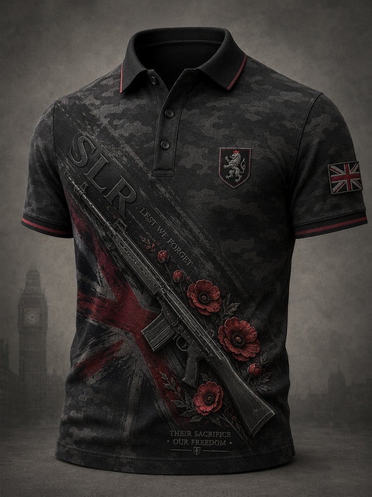Men's Retro Veteran Weapon Print Short-Sleeve Polo Shirt