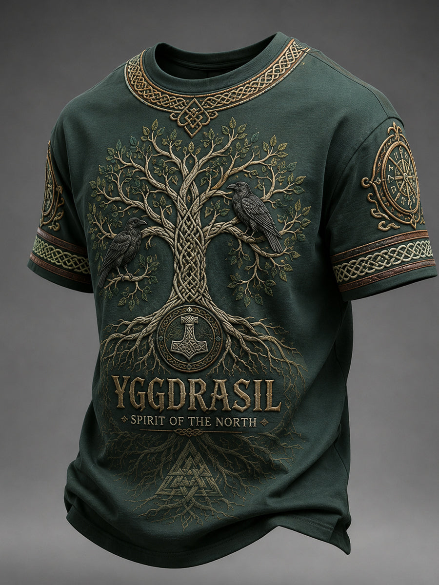 Men's Retro Viking Element Print Short-Sleeve T-Shirt