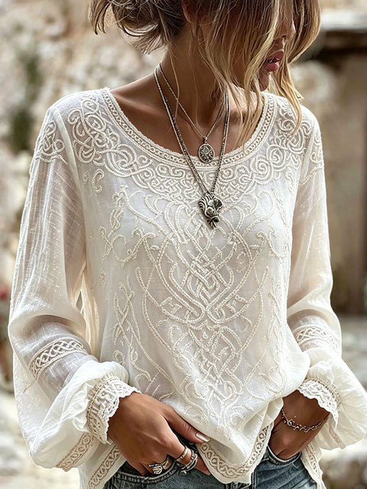 Women's Classy Viking Inspired Celtic Knot Art Print Cotton-Linen Shirt