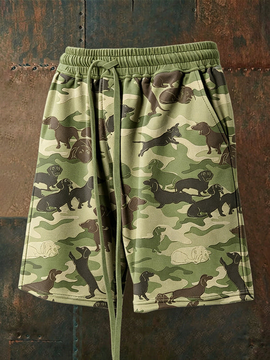 Men's Funny Camouflage Dog Drawstring Shorts